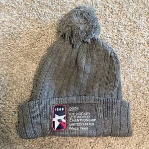 2021 IIHF U18 World Championship Grey Knit Hockey Pom-Pom Beanie OSFM